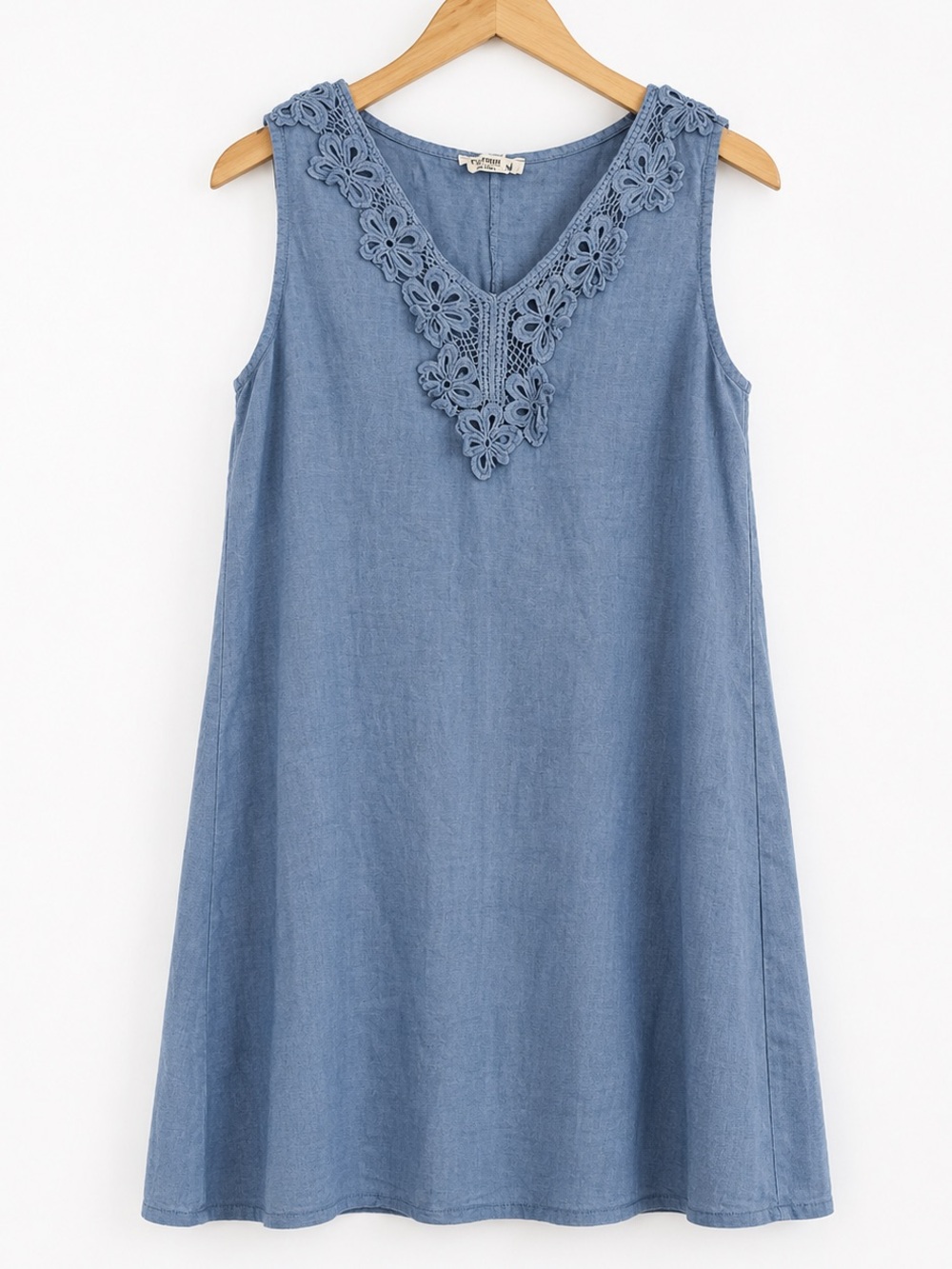 Rosemarine Italy 100% Linen Blue Crochet Tunic Shift Dress Medium Made in Italy
